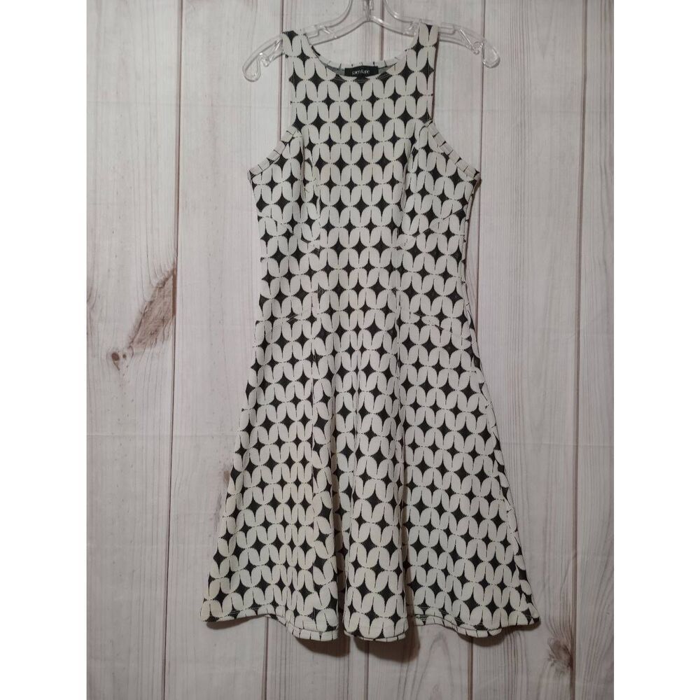 Karen Kane Womens Black White Geometric Knit Fit and Flare Dress Small